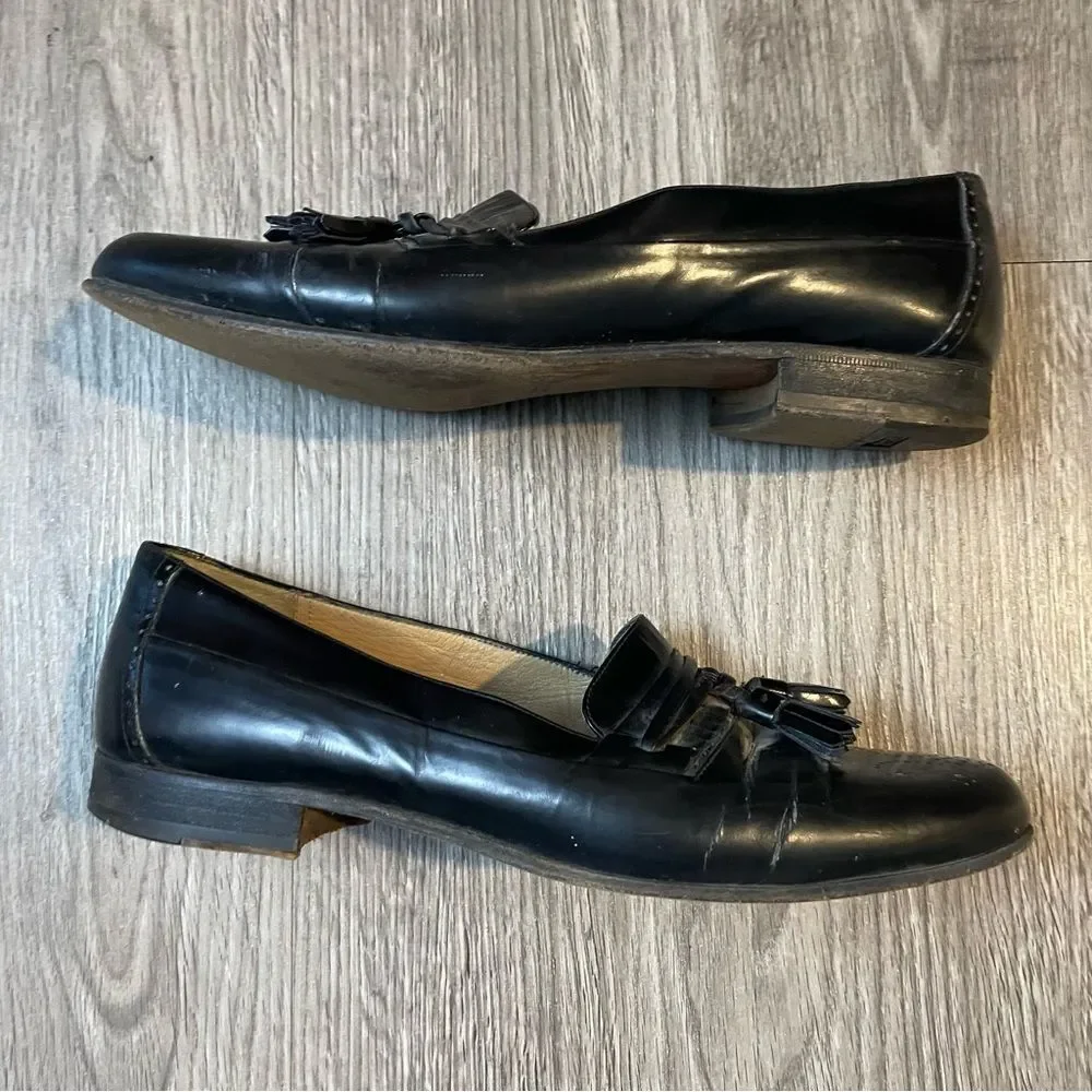 BALLY Vintage Black Leather Tassel Perforated Loafers